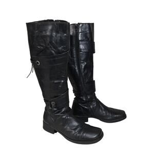 Via Vai Black Crinkled Leather Knee High Riding Boot Womens Size 39 US Size 8.5